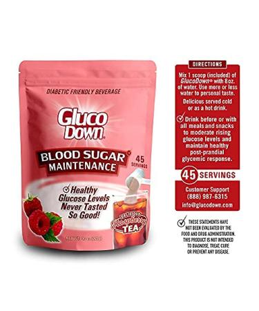 GLUCODOWN Raspberry Tea Mix - Supports Healthy Blood Sugar Levels, Diabetic Friendly - 45 Servings - Buy Online on GoSupps.com