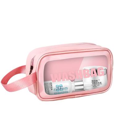 Clear Cosmetic Toiletry Makeup bag Waterproof Handle Portable Travel Toiletry Bag with Zipper (Pink)