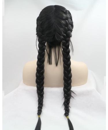 Natural Black Double Braided Lace Front Wigs with Baby Hair Drag Queen & Cosplay Party Wigs for Women | 24-inch Synthetic Hair - Buy Online on GoSupps.com