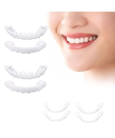 4PCS Denture Teeth Veneer  Natural Shade Fake Veneer  Cover The Imperfect Teeth for Upper and Lower Jaw  Veneers Teeth for Men Women  Perfect Braces  Fix Confident Smile