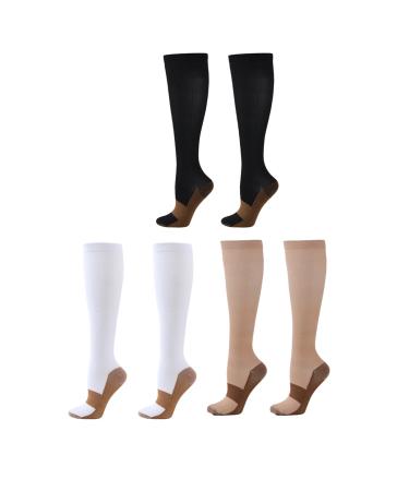 Kenanlan compression sports socks 3 pairs of compression stockings breathable stretchy sweat absorbing knee-high compression stockings for sports L-XL