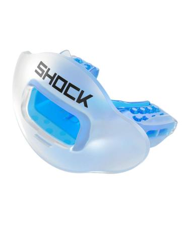 Shock Doctor Max Airflow 2.0 Lip Guard / Mouth Guard. Football Mouthguard 3500. For Youth and Adults OSFA. Breathable Wide Opening Mouthpiece. Helmet Strap Included Trens Blue/ Clear