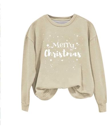 Yihaojia Christmas Plus Size Long Sleeve Shirt Women Merry Christmas Letter Print T Shirt Tops Xmas Tees Blouse Tunic Tops Khaki#14 6X-Large - Buy Online on GoSupps.com