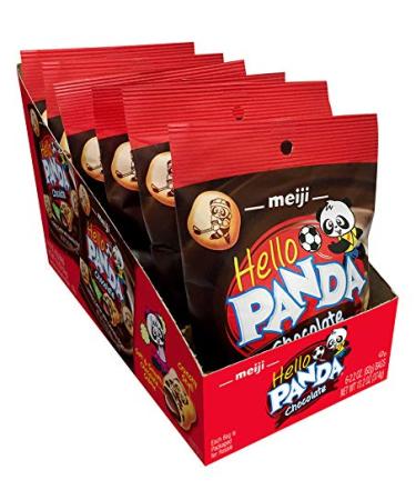 Meiji Hello Panda Cookies, Chocolate Crme Filled - 2.2 oz, Pack of 6 - Bite Sized Cookies with Fun Panda Sports