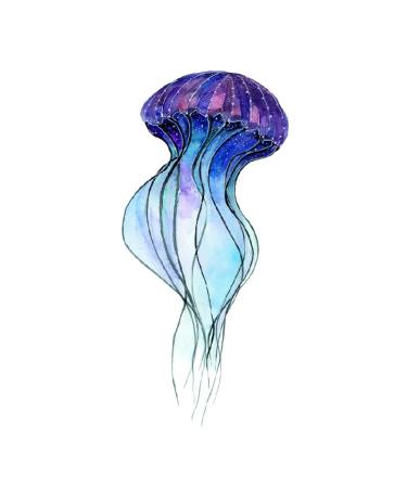 SanerLian Jellyfish Octopus Temporary Tattoo Sticker Set of 24 (SF195) - Waterproof Ocean Watercolor Body Art 10.5X6cm - Buy Online on GoSupps.com