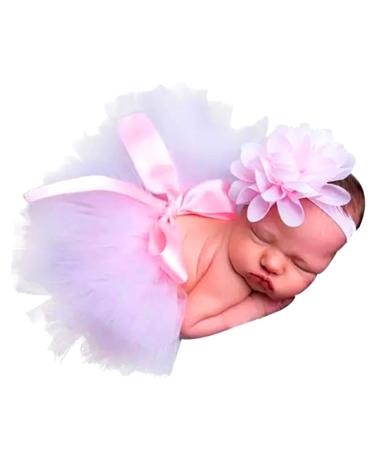 Desenda Pink Newborn Photography Props Costume Infant Baby Girls Cute Princess Skirt and Headband Outfits Gift Set (0-4 Month)