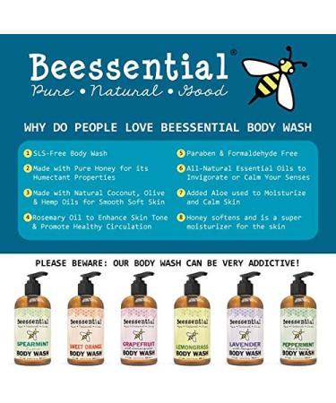 Buy Beessential Natural Body Wash - Peppermint Sulfate-Free Shower Gel with Essential Oils for Men & Women | 16 oz - International Shipping Available - Buy Online on GoSupps.com