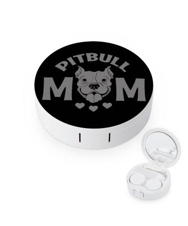 Pitbull Mom Round Contact Lens Case Print Portable Contact Lens Box Kit with Mirror Cute