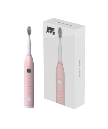 SonicPower Electric Toothbrush Kit  Ultra Portable & Lightweight with 5 Cleaning Modes  1 Year Supply of Brush Heads  Rechargeable Battery  Mirror Mount & Travel Cap Included  4 Color Options Pink