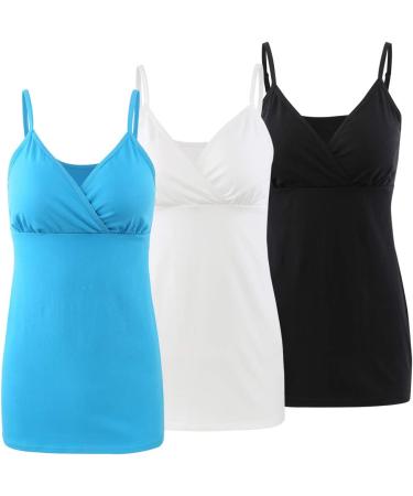 Manci Women's Cotton Maternity Nursing Tank Top Cami Pajama - White/Black/Bright Blue - Sleep Bra for Breastfeeding - Buy Online on GoSupps.com