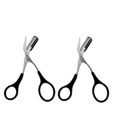 2 PCS Black Eyebrow Trimmer Scissor with Comb Eyelash Shaping Cut Comb Scissors Brow Lash Hair Cutter Shaper Beauty Tool for Men and Women