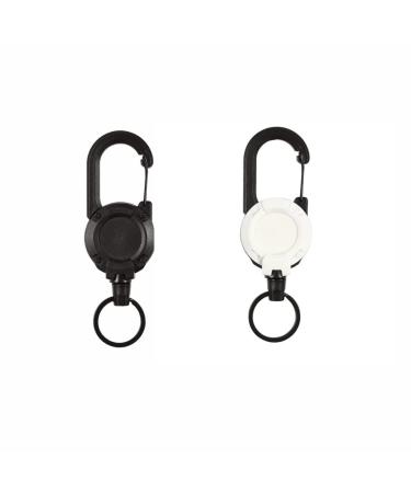 Giroayus Outdoor Automatic Retractable Wire Rope Luya Tactical Keychain ,Retractable Keychain Key Holder Rings Black+white