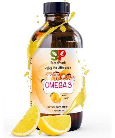 GreenPeach Omega 3 for Kids - 4oz Lemon Flavor Liquid Supplement 525mg Toddler DHA & 800mg EPA Natural Formula Kids Fish Oil