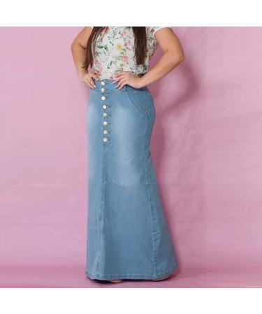 Womens Casual High Waist Denim A-Line Long Jean Skirt - Light Blue - Buy Online on GoSupps.com