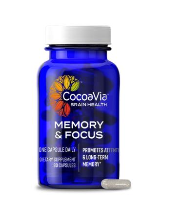 CocoaVia Memory & Focus Brain Supplement, 30 Day, Cocoa Flavanol Blend, Lutein, Added Caffeine for Boost. Improve Cognitive Function, Attention, Vegan & Plant Based, 30 Capsules 1