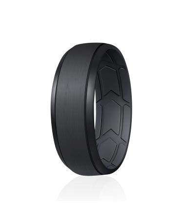 ROQ Silicone Rubber Wedding Ring for Men, Comfort Fit, Men's Wedding Band, Durable Rubber Engagement Band, Enhanced Breathability, Inner Arrow Grooves, Multi Packs, Multi Colors Black 10