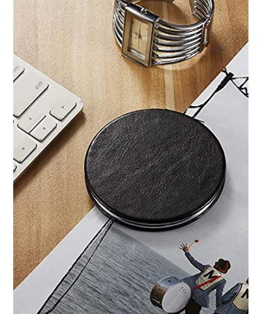 OMIRO 1X/10X Magnifying Compact Mirror with PU Leather - Ultra-Portable for Purses and Travel - Round Black - Buy Online on GoSupps.com