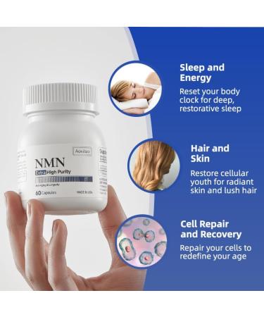 AOVITAO NMN Supplement 500mg Ultra Pure 99.8% | Stabilized Form | Supports NAD+ Production Cellular Health & Healthy Aging | 60 Capsules - Buy Online on GoSupps.com