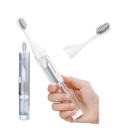 FSEN Portable Travel Toothbrush 3 in 1 with Travel Case and Extra Soft Bristles and Built-in Refillable Toothpaste Tube kit Camping Travel Essential Accessories