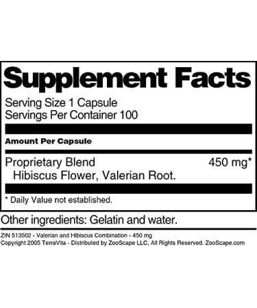 Valerian and Hibiscus Combination - 450 mg (100 Capsules ZIN: 513502) - 3 Pack - Buy Online on GoSupps.com