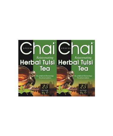 Chai Xpress Herbal Tulsi Tea | 25 Tea Bags | No Artificial Flavourings | No Preservatives | Rejuvenating Tea | 50g (Pack of 2)