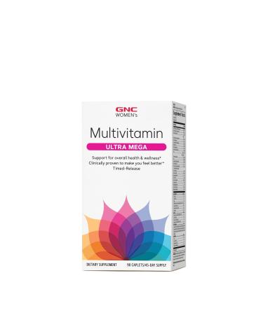 GNC Women's Ultra Mega Multivitamin | Supports Overall Health and Wellness in Women Clinically Proven to Make You Feel Better Timed-Release | 90 Caplets 45.0 Servings (Pack of 1)