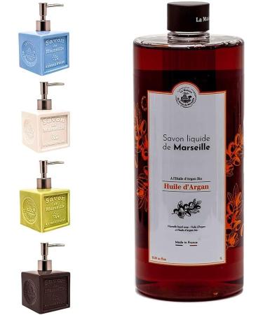 Maison Du Savon De Marseille Argan oil liquid soap with blue ceramic soap dispenser 1 liter refill and 300 milliliter dispenser - Buy Online on GoSupps.com