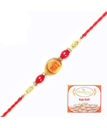 Ghasitaram Gifts Rakhi for Brother Rakhis Online - 2K-255 Shree Rakhi with 200 GMS of Kaju katli