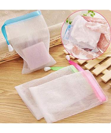 LASSUM 10PCS Double Layer Bubble Foam Net Exfoliating Mesh Soap Saver Pouch Drawstring Holder Bags Body Facial Cleaning Tool(Color Random)
