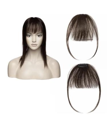100% Human Hair REMY Air Fringe Clip In Side Thin HUMAN Hair Fringe (Dark Brown)
