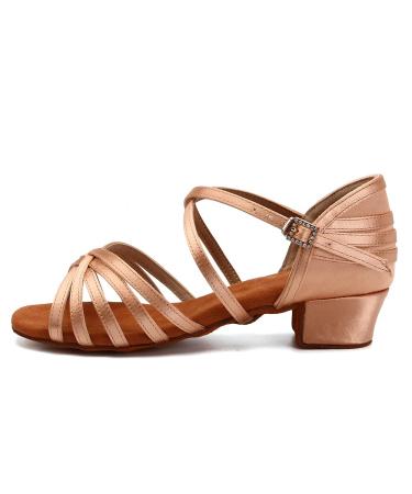 Aoqunfs dance shoes girls & women standard Latin children satin salsa tango bachata ballroom performance dance shoes wx608-3.5-nude EU34