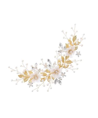 Housoutil Rhinestone Pearl Hair Comb Floral Hair Clip Hair Jewels for Women Floral Headpiece Wedding Hair Clips Rhinestone Headpiece for Women French Combs The Side Bride White Accessories