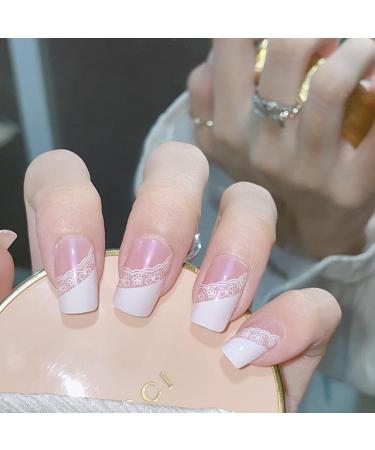 MENILITHS French Pink Lace Long False Nails Sticker False Nails Acrylic Fake Nails Full Cover Nails Tips Artificial Finger Manicure for Women and Girls - Buy Online on GoSupps.com