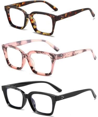 Retro Spring hinge Womens Readers Blue Light Blocking Computer Square Reading Glasses for Women Men Floral Pink&light Black&brown Tortoise 2.5 x