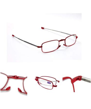 Cokobin Foldable Reading Glasses +3.5 - Stainless Steel Anti-Blue Light Aid with Hard Shell Case for Women & Men - Red - Buy Online on GoSupps.com