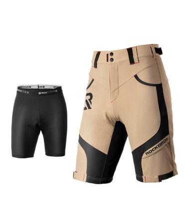 Rockbros short cyclist men bicycle pants with seat cushion 4D breathable fast-drying wheel pants mtb pants bike shorts black light brown gray m-4xl l light brown