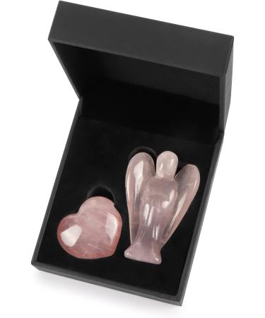 Artistone Rose Quartz Crystal Angel Figurine and Heart Healing Set Hand Carved Pink Pray Angel Heart Stone Chakra Reiki Balancing Set for Collection Mental Healing(Gift Box) Rose Quartz(2pcs) - Buy Online on GoSupps.com