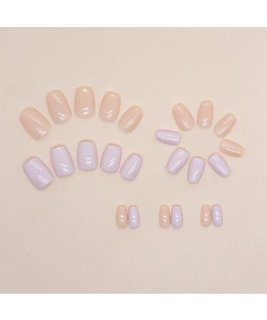 Justotry 24-Piece Purple & Nude Press-On Nails | Glossy Angular French Fake Nails for Women | Medium Motif Square Fingernails - Buy Online on GoSupps.com