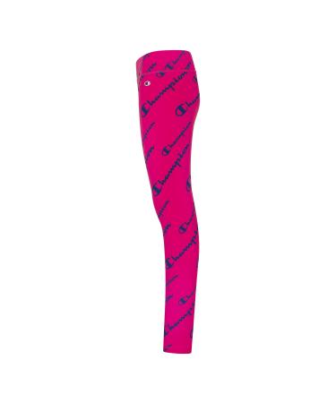 Champion Heritage Girls Performance Legging Stretch Pant | Active Athletic Pant Vivid Fuchisa Champion Script Aop Large