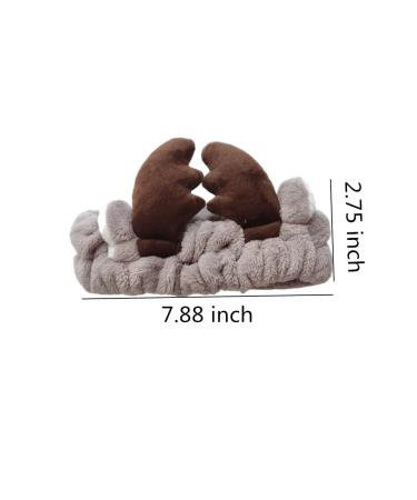 Jilukibo 2 Pack Deer Antler Cat Ear Headband for Women - Soft Elastic Hair Band for Makeup, Washing Face, Shower, Yoga, Spa - White Brown - Buy Online on GoSupps.com