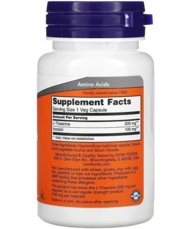 Now L-theanine 200mg 60 Veg Capsules 60 Count - Buy Online on GoSupps.com