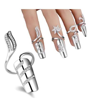 Rhinestone Finger Claws Set - 4Pcs Adjustable Nail Rings for Nail Art Decoration - Purple Girls Jewelry - Buy Online on GoSupps.com