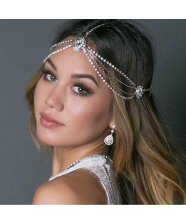 Catery Crystal Head Chain Jewelry Bohemia Hair Chain Bride Wedding Head Dress Rhinestones Headpiece Halloween Christmas Prom Hair Jewelry for Women and Girls (A Sliver) - Buy Online on GoSupps.com