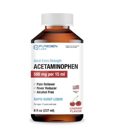 Puregen Labs Adult Extra Strength Acetaminophen Liquid 500mg/15ml - 8 fl oz Rapid Burst Pain Reliever/Fever Reducer Cherry Flavor | Muscle & Joint Pain Relief | Arthritis Pain Relief