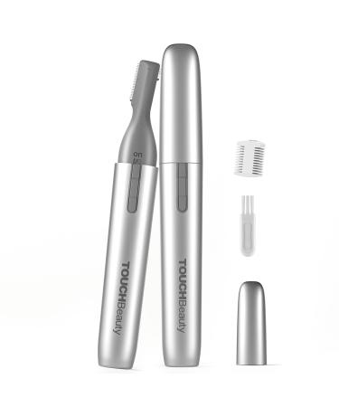 TOUCHBeauty Eyebrow Trimmer Precision Electric Eyebrow Razor for Women and Man Painless No Pulling Sensation Eyebrow Hair Remover with Comb for Eyebrow Face Chin Neck Lip Silver