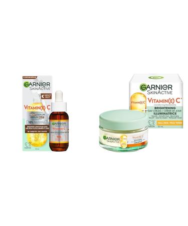 Garnier SkinActive Brightening Night Vitamin-C Serum with Hyaluronic Acid & Vitamin C* Brightening Day Cream with Super Citrus Nourishes and Boosts Skin Glow SkinActive - 50ml