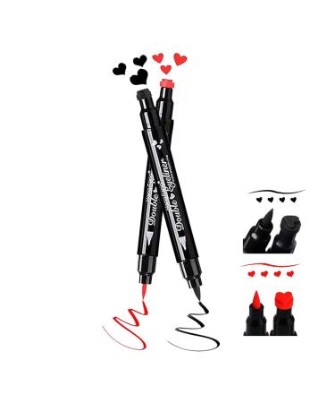 2 Pcs Liquid Eyeliner Stamp Set  Double-side Ultra-Fine Eye Liners Pen Waterproof  Long-lasting Smudge-proof Eyeliner with Black Heart-shaped & Red Heart-shaped  Eye Liners Makeup Tools Quick Drying Formula(Red + Black)
