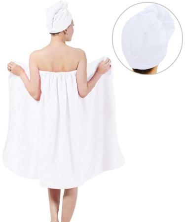 Women's Bath Wrap Set Adjustable Shower Wrap and Hair Drying Cap Spa Wrap Set Shower Towel in Pink White Blue Rose Red Coffee Purple (White) - Buy Online on GoSupps.com