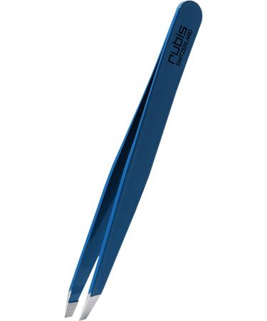 Rubis Tweezers Blue - Slanted Fine and Pointed - Eyebrow Tweezers - Slanted Tip for Hair Removal - Professional Tweezers