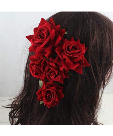 Red Rose Flower Hair Clip Comb - Bridal Wedding Hair Accessory for Girls and Women - Buy Online on GoSupps.com